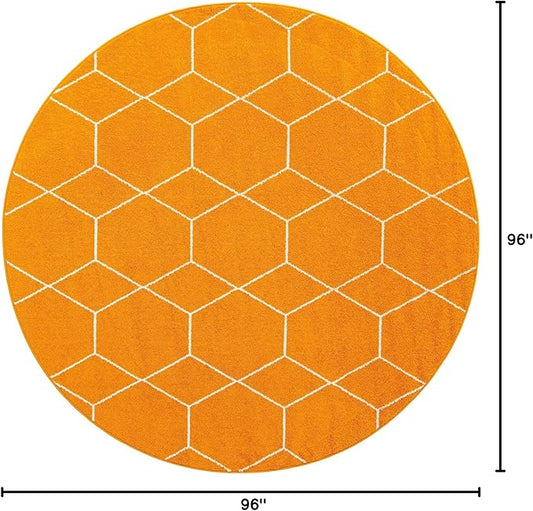 Unique Loom Trellis Frieze Collection Area Rug - Geometric (8' Round, Orange/ Ivory)