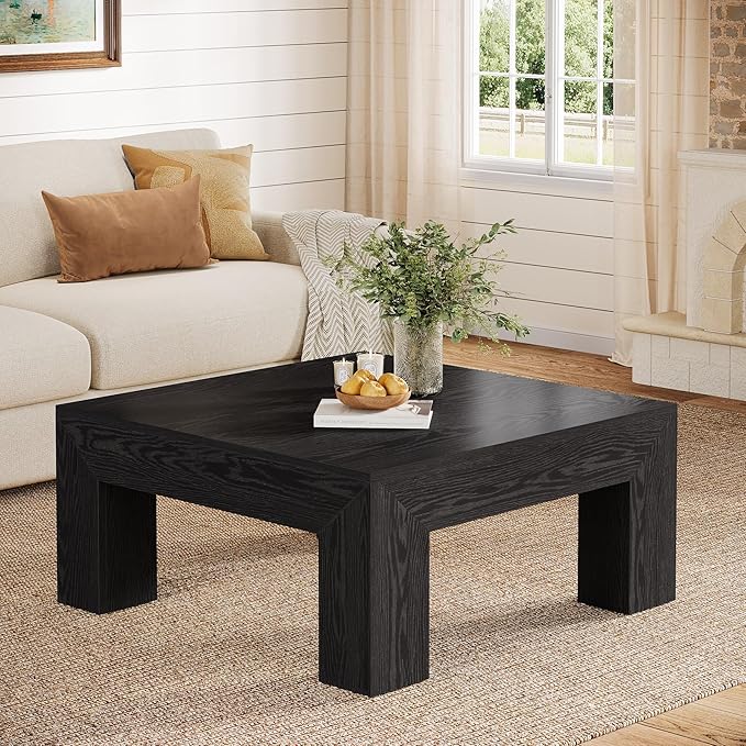 Tribesigns Farmhouse Square Coffee Table for Living Room, 39.37-Inch Low Large Center Tea Accent Table with Sturdy Legs, Easy Assembly (Black)