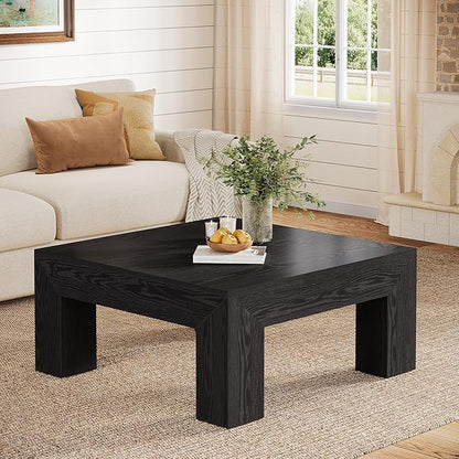 Tribesigns Farmhouse Square Coffee Table for Living Room, 39.37-Inch Low Large Center Tea Accent Table with Sturdy Legs, Easy Assembly (Black)