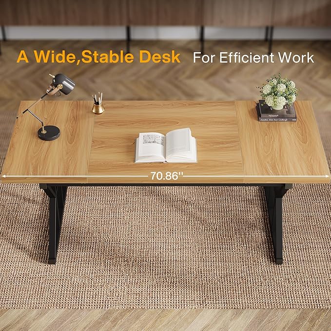 Tribesigns 70.86-Inch Large Executive Desk, Industrial Home Office Computer Desk, Simple Long Writing Study Table Business Furniture (Light Walnut/Black)