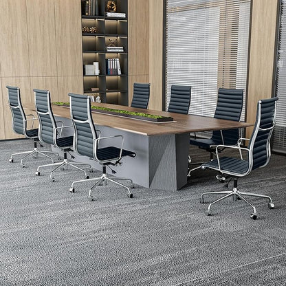 Ribbed Office Chair with Top Grain Leather - High Back Ergonomic Desk Chair with Aluminum Arm Rest and 5-Star Base, Swivel Chair Dark Blue