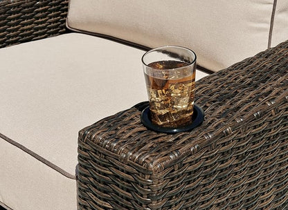 Signature Design by Ashley Coastline Bay Casual Outdoor Swivel Lounge with Cushion and 2 Cup Holders, Nuvella Weather Resistant Fabric, Beige & Dark Brown