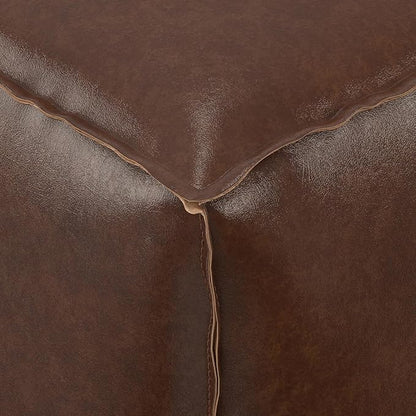 SIMPLIHOME Brody 18-inch Wide Square Pouf in Distressed Dark Brown Vegan Faux Leather, Boho-Style Ottoman, Footstool or Extra Seating for Living Room, Assembled