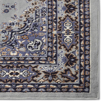 Home Dynamix Premium Sakarya Traditional Medallion Border Area Rug, Silver, 5'2"x7'4" Rectangle