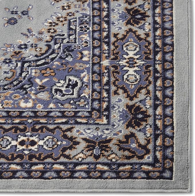 Home Dynamix Premium Sakarya Traditional Medallion Border Area Rug, Silver, 7'8"x10'7" Rectangle