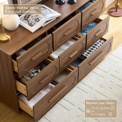 Modern 8 Drawer Dresser for Bedroom, 54" Wide Dressers & Chest of Drawers w/Solid Wood Handle, Wood Mid Century Closet Organizers and Storage Cabinet for Bedroom, Living Room, Hallway, Walnut