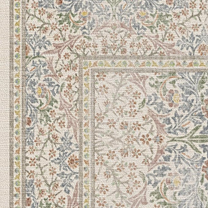 RUGGABLE x Morris & Co Washable Area Rug – Blackthorn Ivory Blue 8x10, Stain-Resistant, Non-Slip – Large Machine Washable Rugs for Living Room, Bedroom, Hallway, Entryway & Office–with Standard Pad