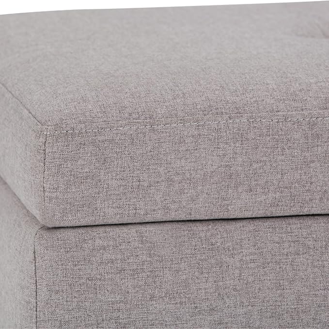 SIMPLIHOME Oregon 42 inch Wide Contemporary Rectangle Storage Ottoman Bench with Tray in Cloud Grey Linen Look Fabric, Assembled, For the Living Room, Entryway and Family Room