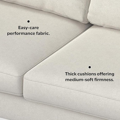 SIMPLIHOME Ava Sofa and Ottoman in 100% Recycled Polyester Performance Fabric, Cream, 76-inch-Wide 2-Seater Loveseat and Matching 36-inch-Wide Table Ottoman for Living Room, 2-Piece Set