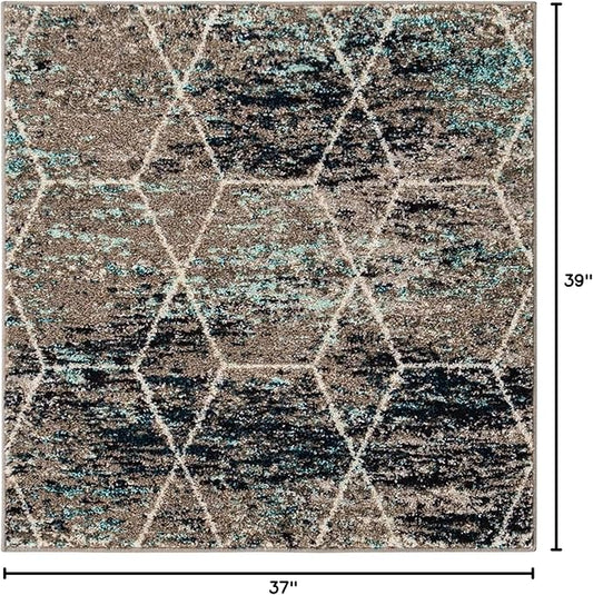 Unique Loom Trellis Frieze Collection Area Rug - Geometric (3' 3" Square, Blue Multi/ Ivory)