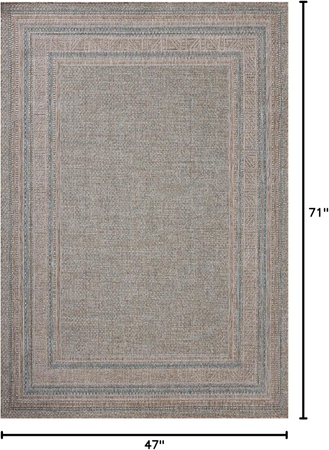 Loloi Amber Lewis Topanga Collection TOP-05 Natural/Teal 3'-11" x 5'-11" Indoor/Outdoor Accent Rug