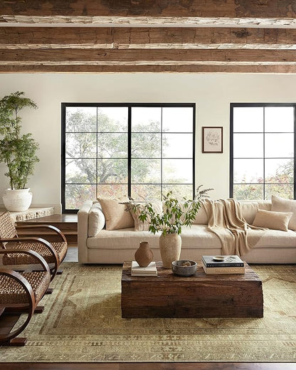 Loloi Magnolia Home by Joanna Gaines Sinclair Collection SIN-02 Khaki/Tobacco 8'-6" x 11'-6", .25" Pile Height, Machine Washable, Area Rug