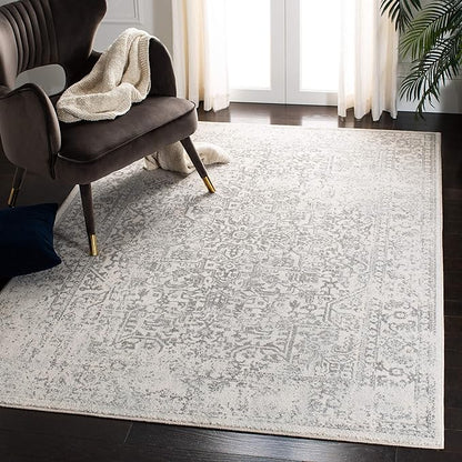 SAFAVIEH Evoke Collection 4' x 6' Ivory/Grey EVK256F Oriental Distressed Non-Shedding Living Room Bedroom Accent Rug