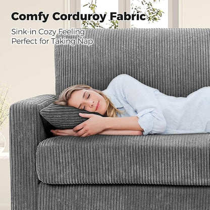 Kidirect 70in Corduroy Couch, Sofa No Tool Assembly, Comfy Couches for Living Room 21in Deeper Seats, Corduroy Sofas for Living Room with 2 Pillows, Oversized Loveseat Sofa, Boho Love Seat Grey Couch