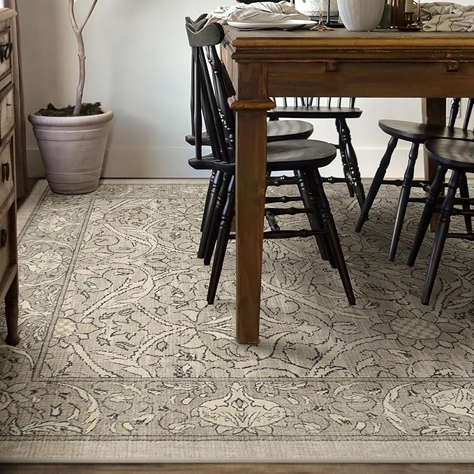 RUGGABLE x Morris & Co Washable Area Rug – Montreal Natural Stone 9x12, Stain-Resistant, Non-Slip – Large Machine Washable Rugs for Living Room, Bedroom, Hallway, Entryway & Office–with Cushioned Pad