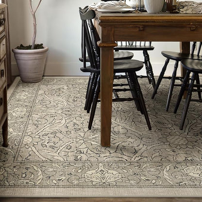 RUGGABLE x Morris & Co Washable Area Rug – Montreal Natural Stone 9x12, Stain-Resistant, Non-Slip – Large Machine Washable Rugs for Living Room, Bedroom, Hallway, Entryway & Office–with Cushioned Pad