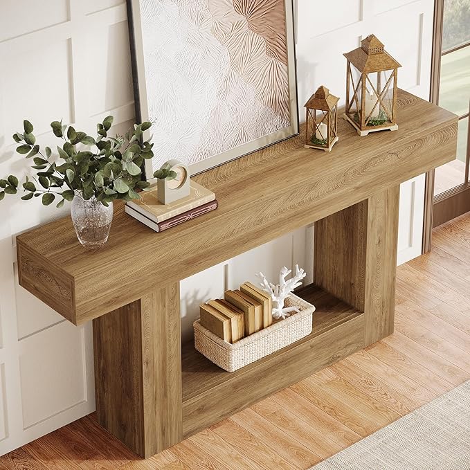 Tribesigns 63-Inch Long Console Table, 2-Tier Entryway Table Sofa Table with Storage, Farmhouse Wood Behind Couch Table for Living Room, Hallway, Light Brown