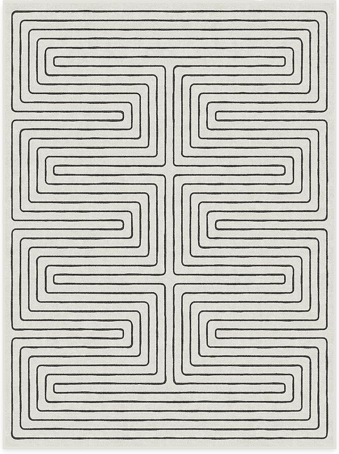 RUGGABLE x Jonathan Adler Machine Washable Modern Area Rug – Labyrinth Black/Ivory 9x12, Stain-Resistant, Non-Slip – Large Rugs for Living Room, Bedroom, Hallway, Entryway & Office–with Cushioned Pad