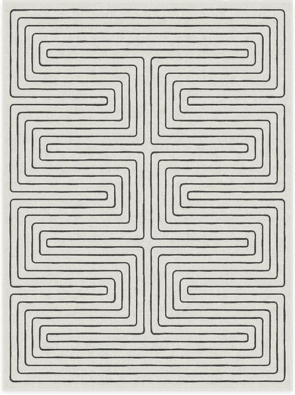 RUGGABLE x Jonathan Adler Machine Washable Modern Area Rug – Labyrinth Black/Ivory 9x12, Stain-Resistant, Non-Slip – Large Rugs for Living Room, Bedroom, Hallway, Entryway & Office–with Cushioned Pad
