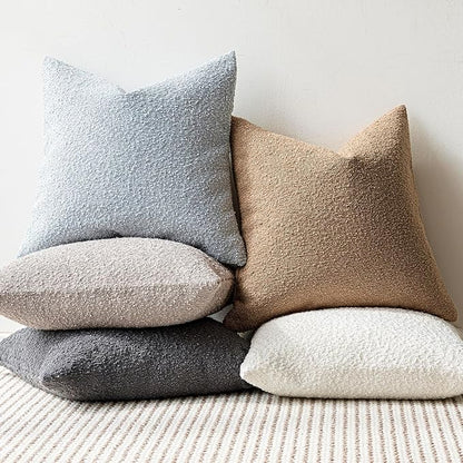Foindtower Set of 2, Decorative Textured Boucle Throw Pillow Covers Accent Solid Pillow Cases Soft Cozy Couch Cushion Case for Chair Sofa Bedroom Living Room Home Decor 24 x 24 Inch Taupe Khaki Camel