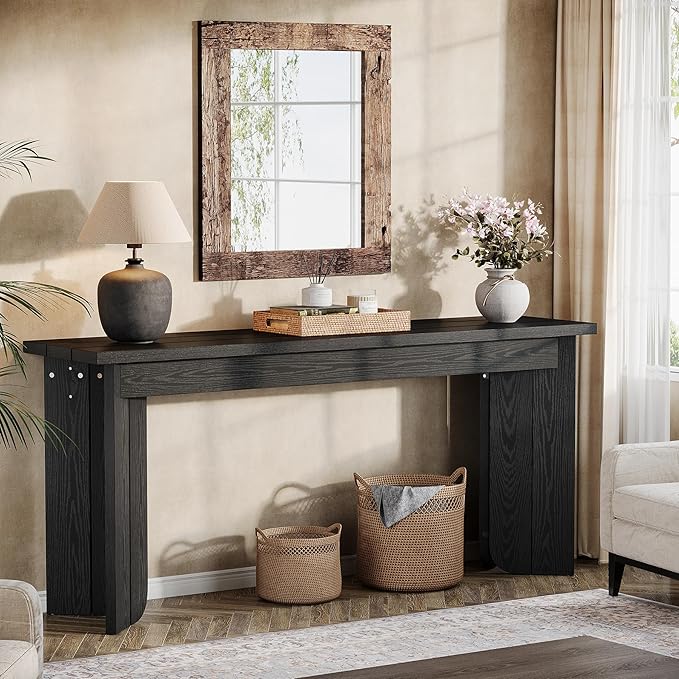 Tribesigns 70.9-Inch Extra Long Console Table, Farmhouse Sofa Console Table with Widened Tabletop, Entryway Accent Tables with Sturdy Double Pedestal for Living Room (Black)