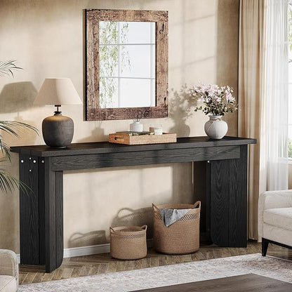 Tribesigns 70.9-Inch Extra Long Console Table, Farmhouse Sofa Console Table with Widened Tabletop, Entryway Accent Tables with Sturdy Double Pedestal for Living Room (Black)