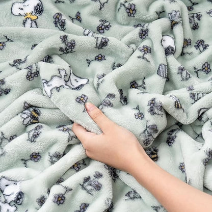 Berkshire Blanket Peanuts® VelvetLoft® Cute Character Snoopy Plush Throw Blanket,Peanuts Snoopy & Woodstock New Flower and Bees Sage,Throw 55 in x 70 in (Official Peanuts® Product)
