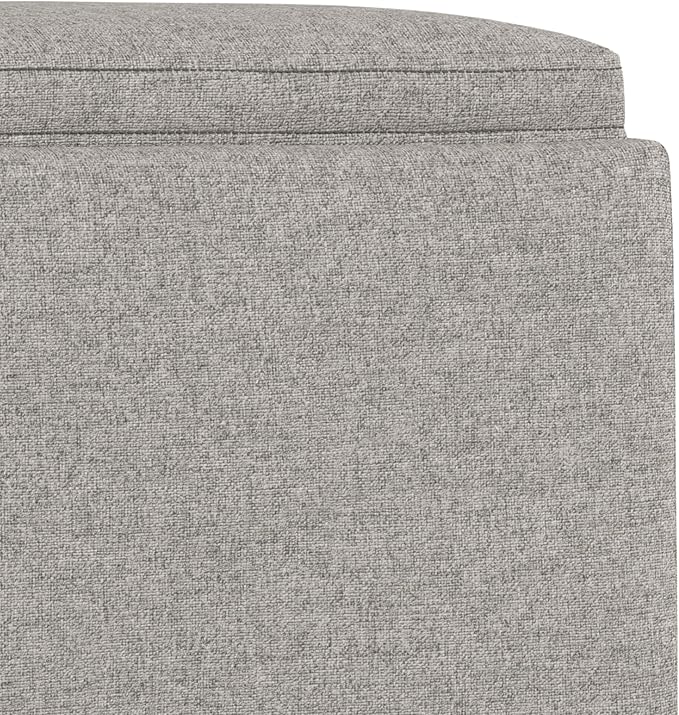 SIMPLIHOME Natasha 18 inch Wide Mid Century Square Mid Century Storage Ottoman with Tray in Cloud Grey Polyester Linen, Assembled, For the Living Room, Entryway and Family Room