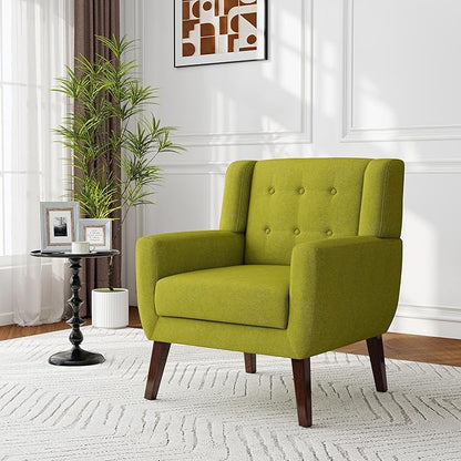 Accent Chair, Modern Fabric Armchair for Living Room, Comfy Upholstered Arm Chair Tufted for Indoor Bedroom Office Room (Green)