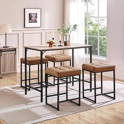 Yaheetech 24" Leather Bar Stools Set of 4, Kitchen Counter Height Bar Chairs Stools, for Kitchen Island, Dining Room, Brown