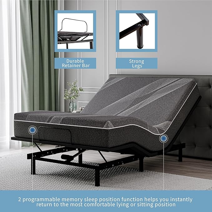 Split King Adjustable Bed Base Frame,Electric Bed with Head and Foot Incline, Soft Cover & Zero Gravity & Wireless Remote with Backlight, 80"×76"×12",Black