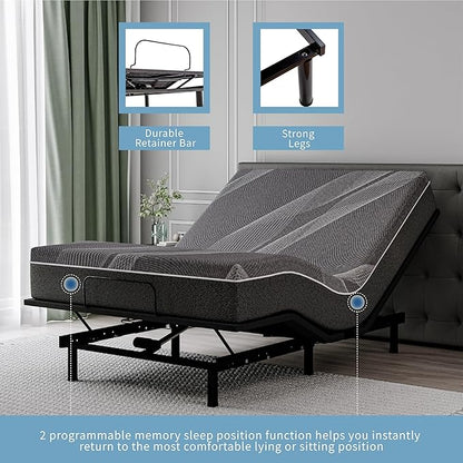 Split King Adjustable Bed Base Frame,Electric Bed with Head and Foot Incline, Soft Cover & Zero Gravity & Wireless Remote with Backlight, 80"×76"×12",Black