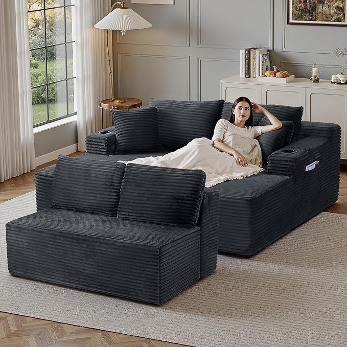134''Oversized Modular Sectional Sofa Boneless Cloud Couch with Chaise Comfy Sectional Couches for Living Room,Bedroom,Apartment (Dark Grey, 134''W U-Shaped)