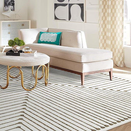 RUGGABLE x Jonathan Adler Machine Washable Modern Area Rug – Inkdrop Camel & Ivory 8x10, Stain-Resistant, Non-Slip – Large Rugs for Living Room, Bedroom, Hallway, Entryway & Office–with Cushioned Pad