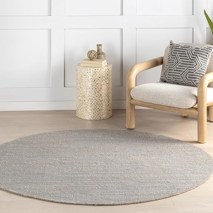 nuLOOM 6' Round Elfriede Jute & Cotton Hand Woven Area Rug, Elfriede Grey, Solid Rustic Farmhouse Style, Weaved Design, Natural Fiber, for Bedroom, Living Room, Dining Room, Hallway, Office, Entryway