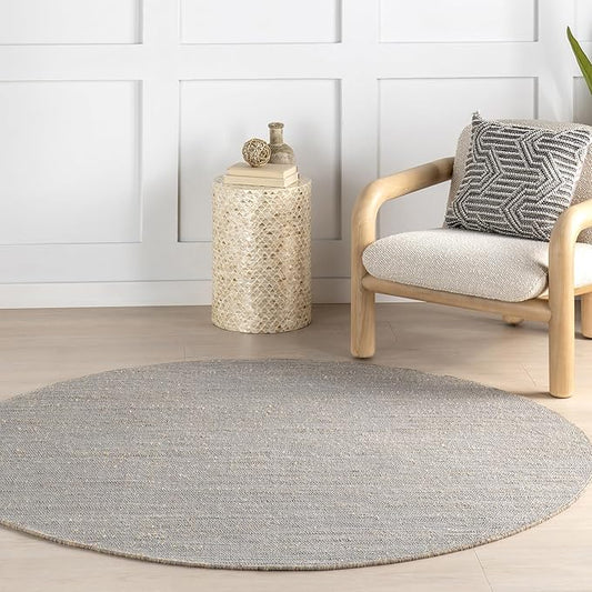 nuLOOM 6' Round Elfriede Jute & Cotton Hand Woven Area Rug, Elfriede Grey, Solid Rustic Farmhouse Style, Weaved Design, Natural Fiber, for Bedroom, Living Room, Dining Room, Hallway, Office, Entryway