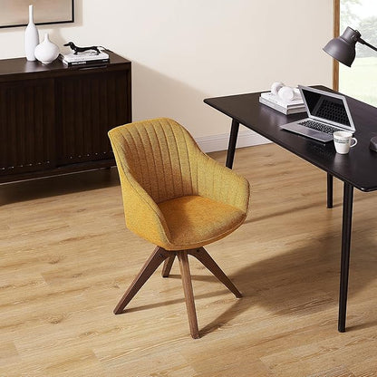 Zouron Mid Century Modern Accent Chair with Wooden Legs, Upholstered Swivel Chair No Wheels, Side Accent Armchair Vanity Chair for Small Space Home Office Living Room Bedroom, Yellow