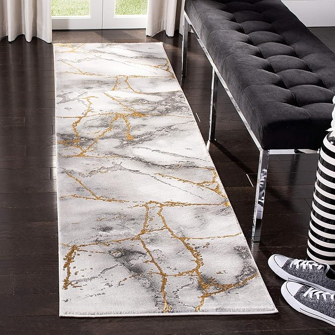 SAFAVIEH Craft Collection Runner Rug - 2'3" x 6', Grey & Gold, Modern Abstract Design, Non-Shedding & Easy Care, Ideal for High Traffic Areas in Living Room, Bedroom (CFT877F)