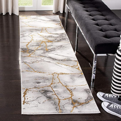 SAFAVIEH Craft Collection Runner Rug - 2'3" x 6', Grey & Gold, Modern Abstract Design, Non-Shedding & Easy Care, Ideal for High Traffic Areas in Living Room, Bedroom (CFT877F)