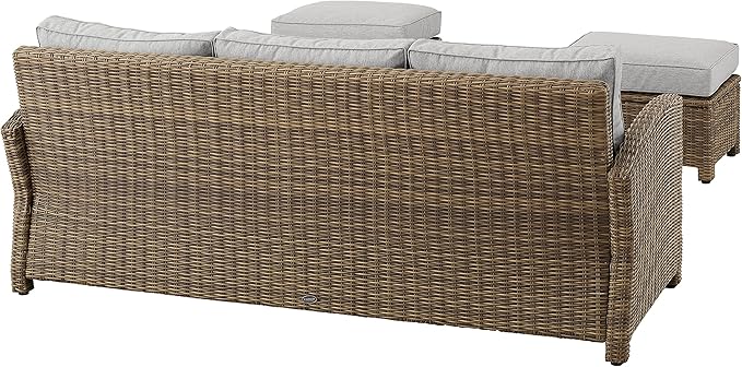Crosley Furniture Bradenton 3-Piece Outdoor Sofa Patio Furniture Set, Wicker Conversation Sets for Porch, Brown with Gray Cushions