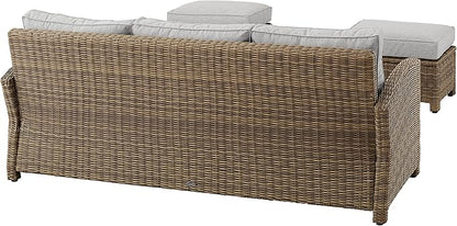 Crosley Furniture Bradenton 3-Piece Outdoor Sofa Patio Furniture Set, Wicker Conversation Sets for Porch, Brown with Gray Cushions