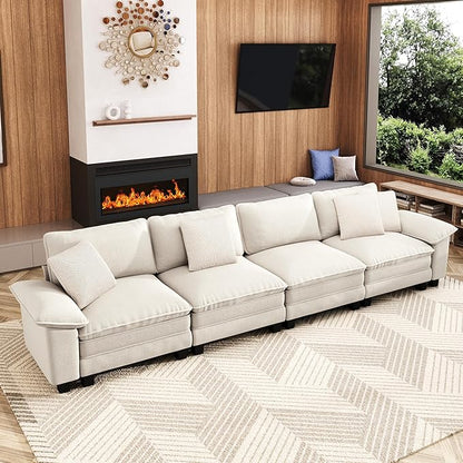 157.5" Cloud Modular Sectional Sofa, 4-Seater w/Deep Seat & Removable Arms, Plush Chenille for Living Room - Beige
