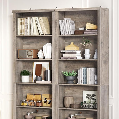 75" Tall Bookshelf & Bookcase Set of 2, 6-Tier Adjustable Storage Shelves, Book Shelf with Anti-Tipping Device, Floor Standing Modern Display Rack for Living Room, Bedroom, Office, Grey