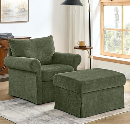 35.82" Accent Chair with Ottoman Upholstered Living Room Chairs for Reading Chair with Chaise Lounge Chairs Indoor, Comfortable Armchair for Bedroom (Green, 35.82")