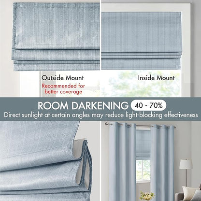 Madison Park Galen Cordless Roman Shade, 29"W x 64"H, Sheen Blue – Room Darkening, Thermal Insulated, Energy Efficient Window Blind with Subtle Sheen Basketweave Fabric for Privacy
