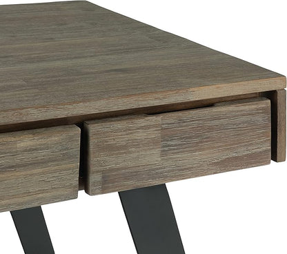 SIMPLIHOME Lowry Desk - 54-Inch Wide Solid Acacia Wood and Metal Writing Desk in Distressed Grey, Modern Industrial Home Office Computer Table with 2 Drawers and Flip-Down Keyboard Tray