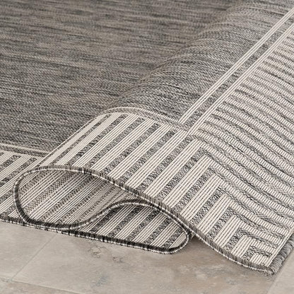 nuLOOM 10' x 14' Outdoor Area Rug, Casual Design with Striped Border, Stain Resistant, Highly Durable, for Patio, Balcony, Bedroom, Living Room, Dining Room, Bathroom, Steel