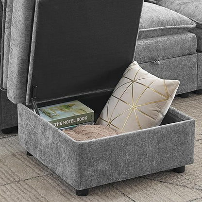 27" Large Square Ottoman with Storage, Modern Upholstered Footrest with Anti-Slip Legs for Couch Coffee Table Living Room, Bedroom, Entryway, Chenille Light Grey