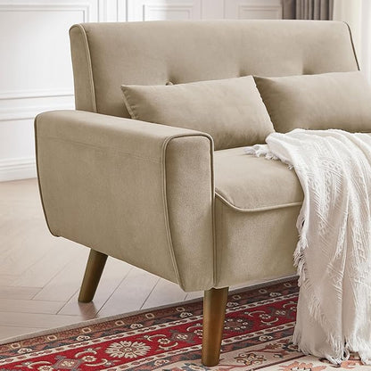 48.8" Small Loveseat Sofa, Mid Century Modern Love Seat Couch with Back Cushions and Plastic Legs, 2 Seater Couches for Living Room, Bedroom, Small Spaces, Beige