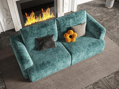 EASE MOOSE Boneless Couch for Living Room, Sectional Cloud Sofa, Modular Cloud Couch Loveseat, 2-Seater Deep Seat Sofas with Pillow for Bedroom, Apartment, No Assembly Required, Chenille (Blue)